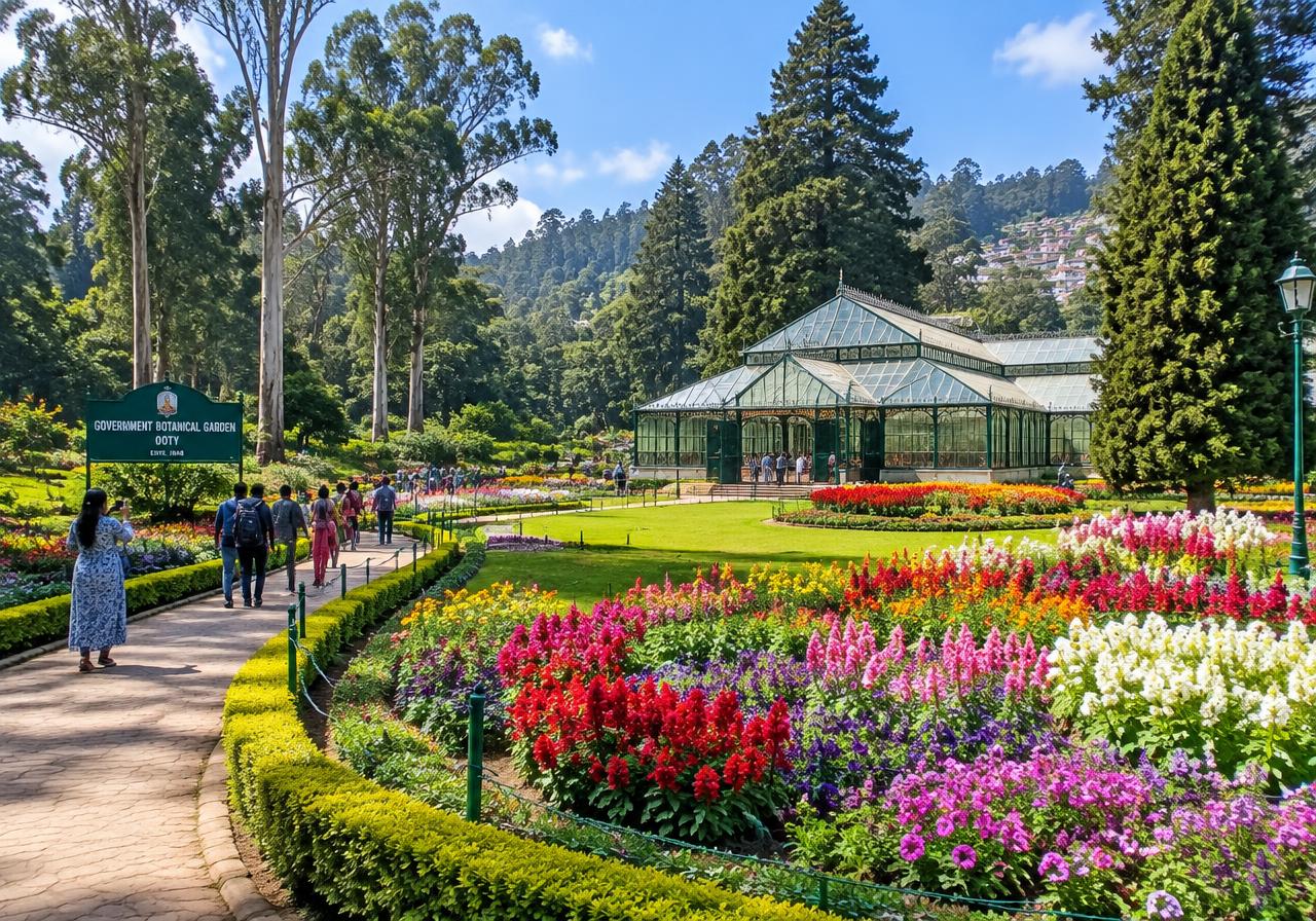 Local guide welcoming visitors at Ooty Botanical Garden