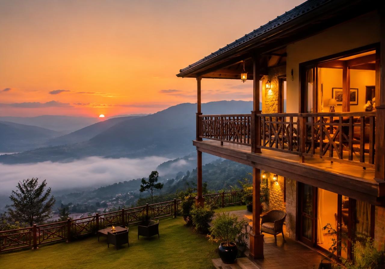 Villa balcony at sunset